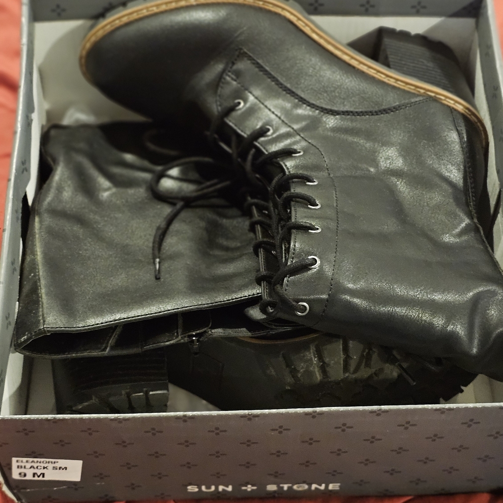 Sun + Stone Black Lace-Up Boots